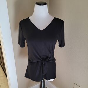 Ann Taylor Black Short Sleeve Twist Front Top